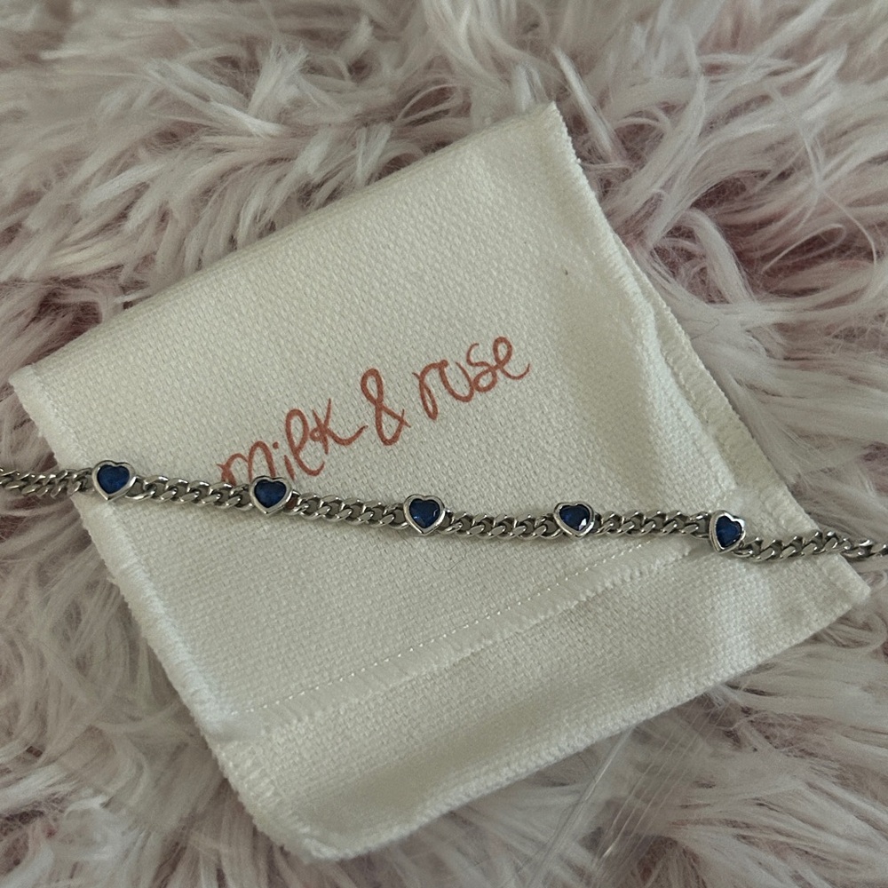 Milk & Rose 925 Sterling Silver Blue Sapphire Swavroski Crystal Heart Bracelet